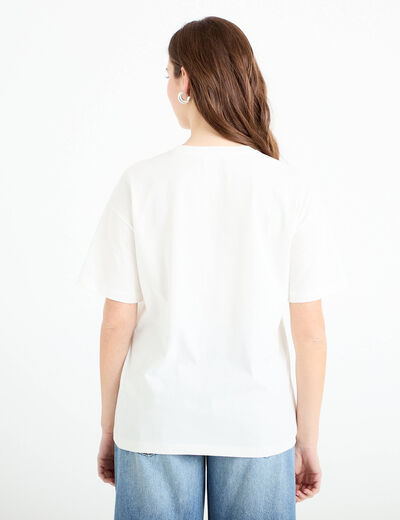 T-shirt col rond manches courtes ecru femme