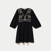 Robe droite courte col v manches 3/4 noir femme