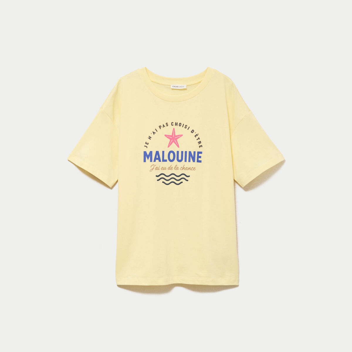 T-shirt col rond manches courtes jaune pastel femme