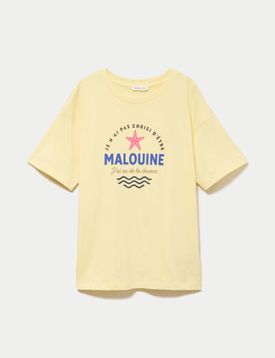 T-shirt col rond manches courtes jaune pastel femme