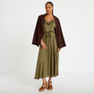 Robe longue &eacute;vas&eacute;e col v bretelles vert kaki femme