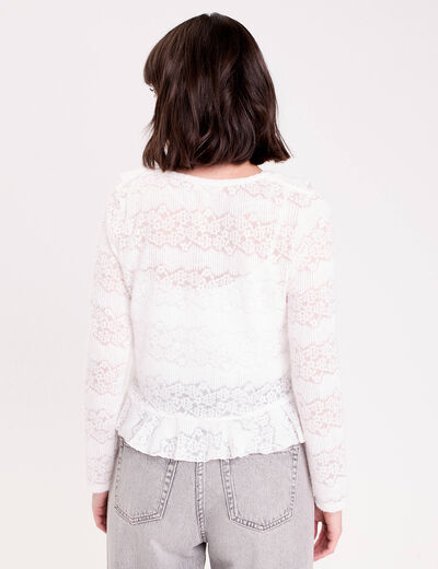 Gilet cintr&eacute; ajour&eacute; manches longues ecru femme