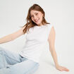 T-shirt col rond sans manches blanc femme