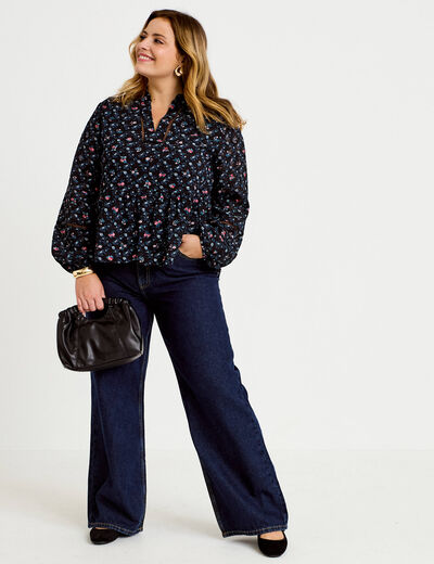 Chemise col v manches longues noir femme