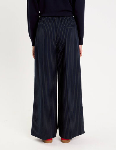 Pantalon large fluide bleu marine femme