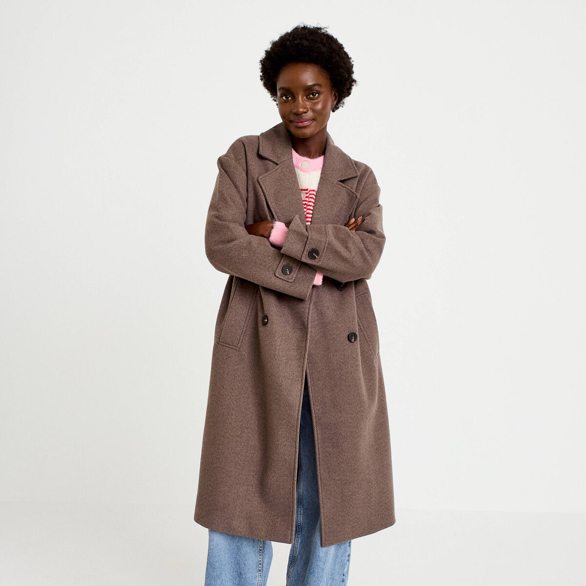 Manteau oversize manches longues taupe femme