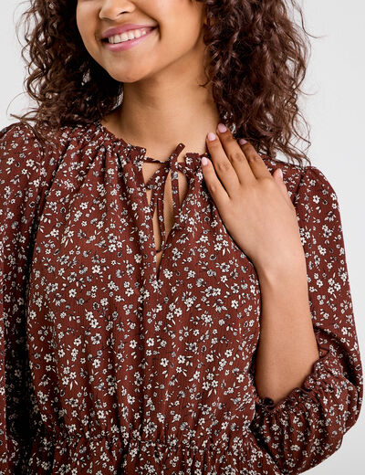 Robe &eacute;vas&eacute;e manches 3/4 marron chocolat femme