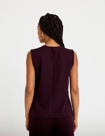 Gilet sans manches tweed violet fonc&eacute; femme