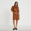 Robe droite 3/4 manches courtes daim marron femme