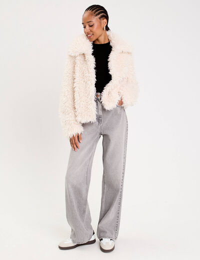 Veste fausse fourrure ecru femme