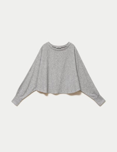 Cape boyfriend cropped col rond gris clair femme