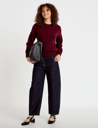 Pull col rond manches longues bordeaux femme
