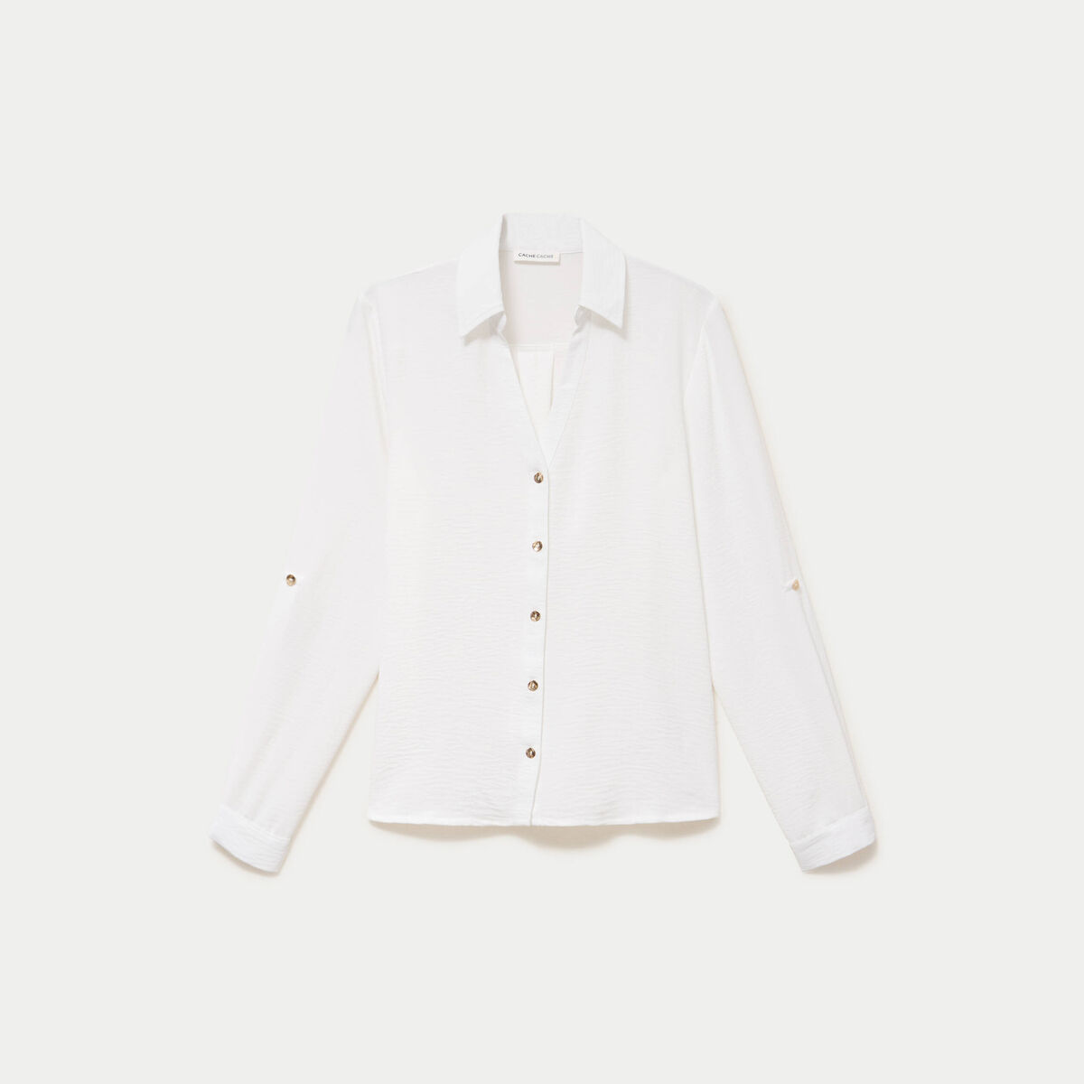 Chemise droite pliss&eacute;e manches longues ecru femme
