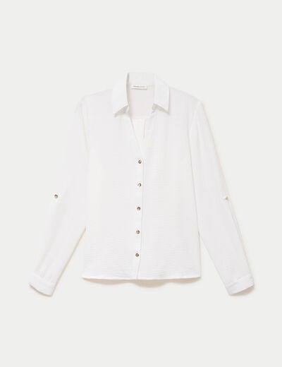 Chemise droite pliss&eacute;e manches longues ecru femme