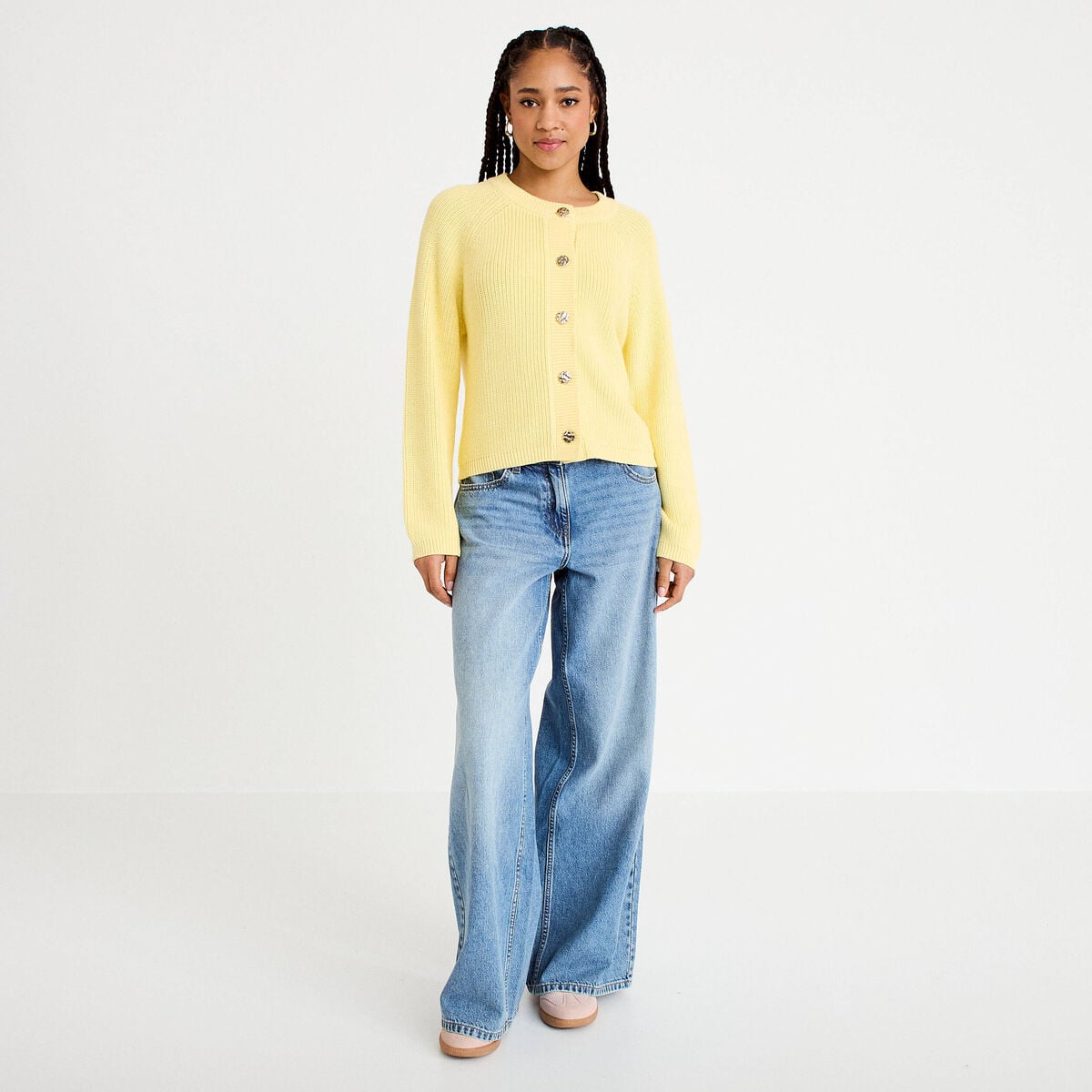 Gilet manches longues jaune clair femme