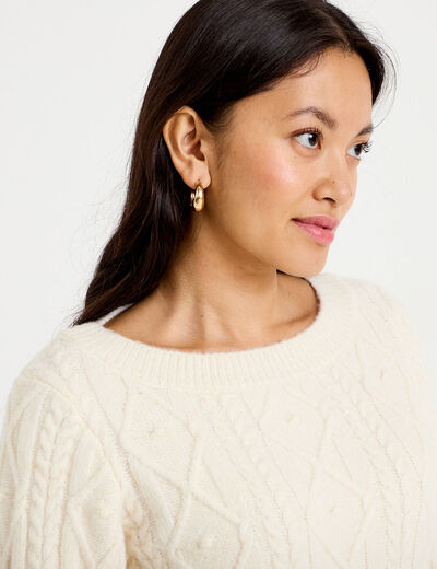 Pull col bateau manches longues ivoire femme