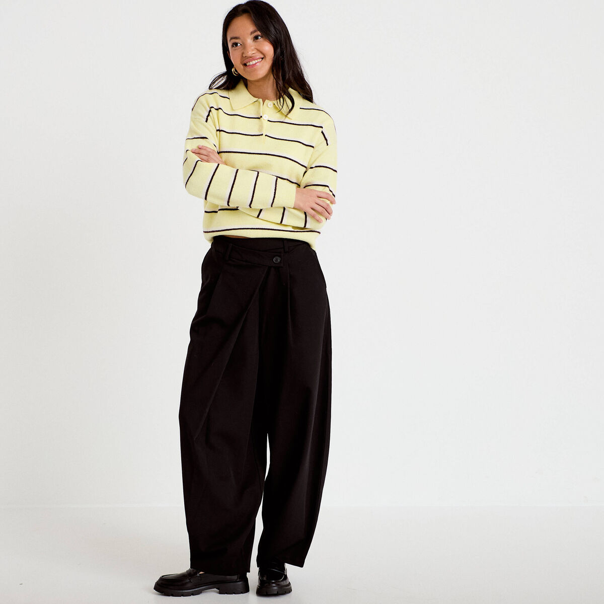 Pantalon bootcut taille basse noir femme