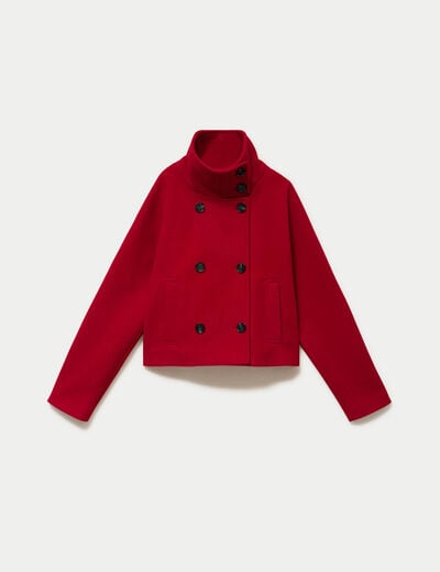 Caban court col montant rouge femme