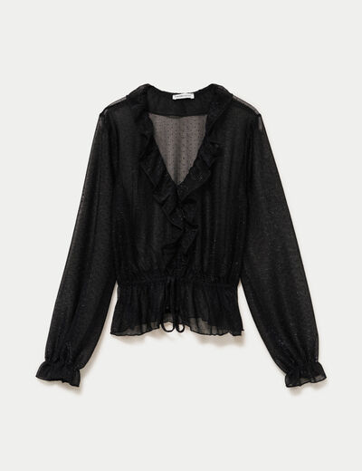 Blouse d&eacute;collet&eacute; manches longues gris argent femme