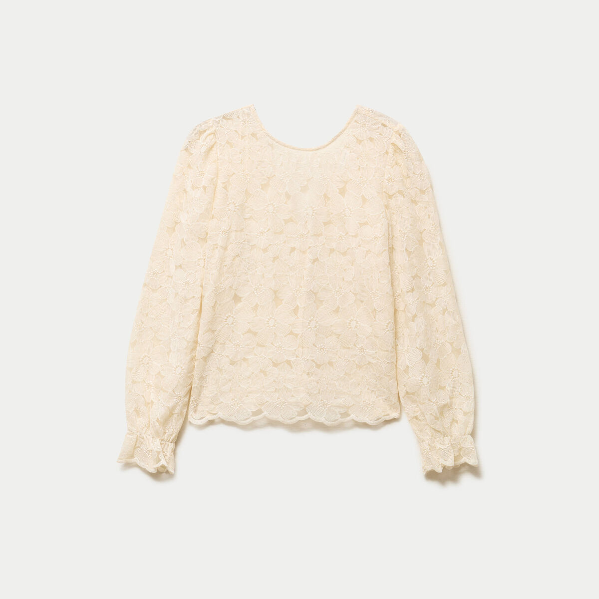 Blouse droite col v en dentelle ecru femme