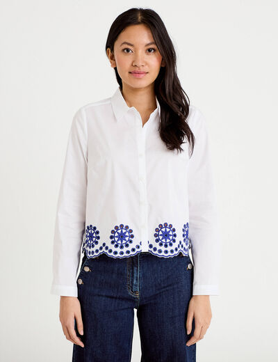 Chemise col classique avec broderie ecru femme