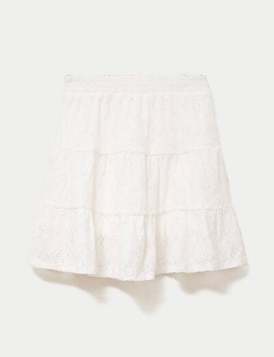 Jupe-short courte &eacute;vas&eacute;e en maille ecru femme