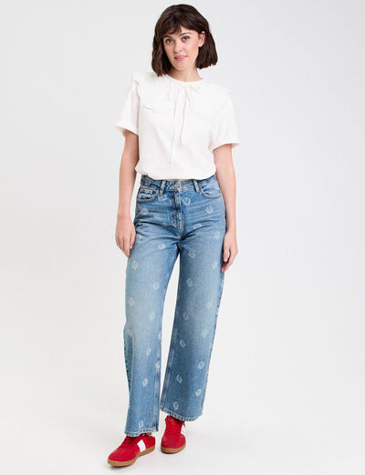 Jean wide leg imprim&eacute; denim double stone femme
