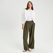 Pantalon large &agrave; pinces vert kaki femme