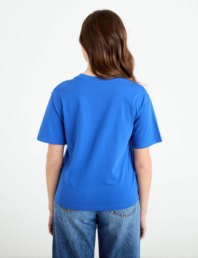 T-shirt col v manches courtes bleu electrique femme