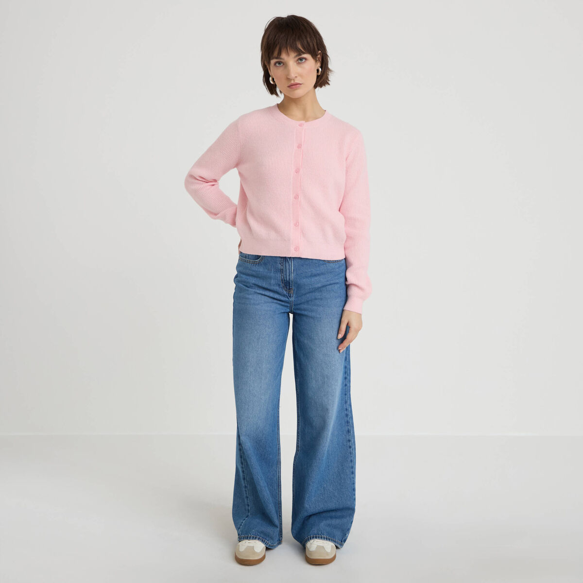 Gilet manches longues rose clair femme