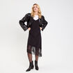 Robe longue droite col v satin&eacute;e noir femme
