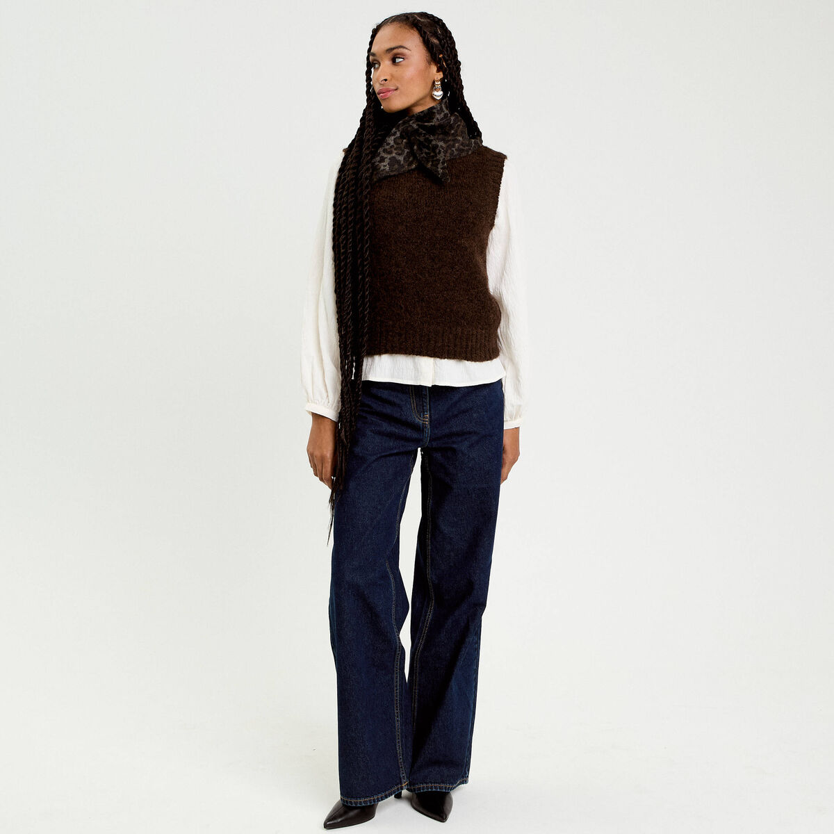 Pull sans manches marron fonc&eacute; femme