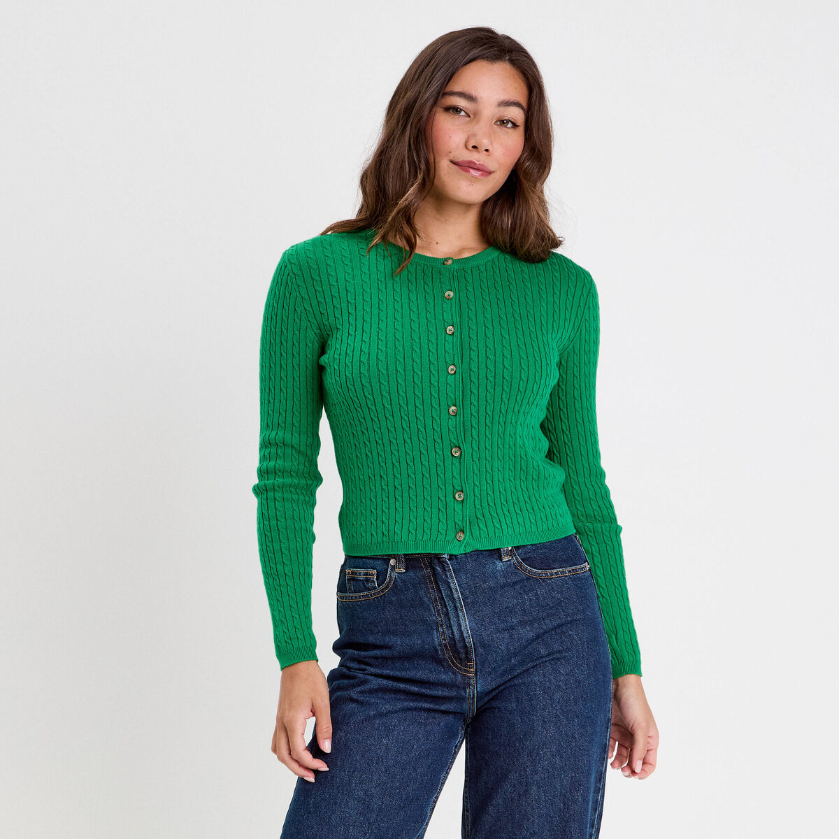 Gilet ajust&eacute; en coton manches longues vert pastel femme