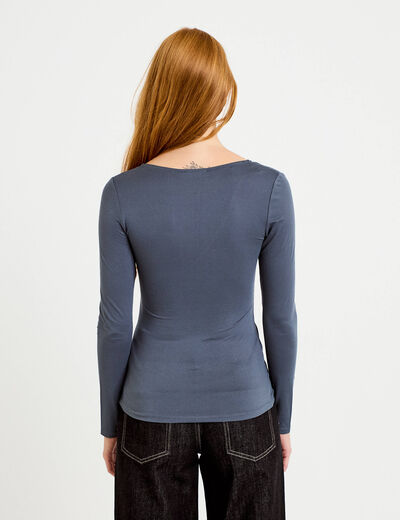 T-shirt thermique col en V plumetis gris femme
