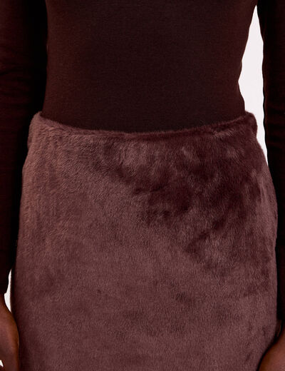 Jupe droite fausse fourrure marron fonc&eacute; femme