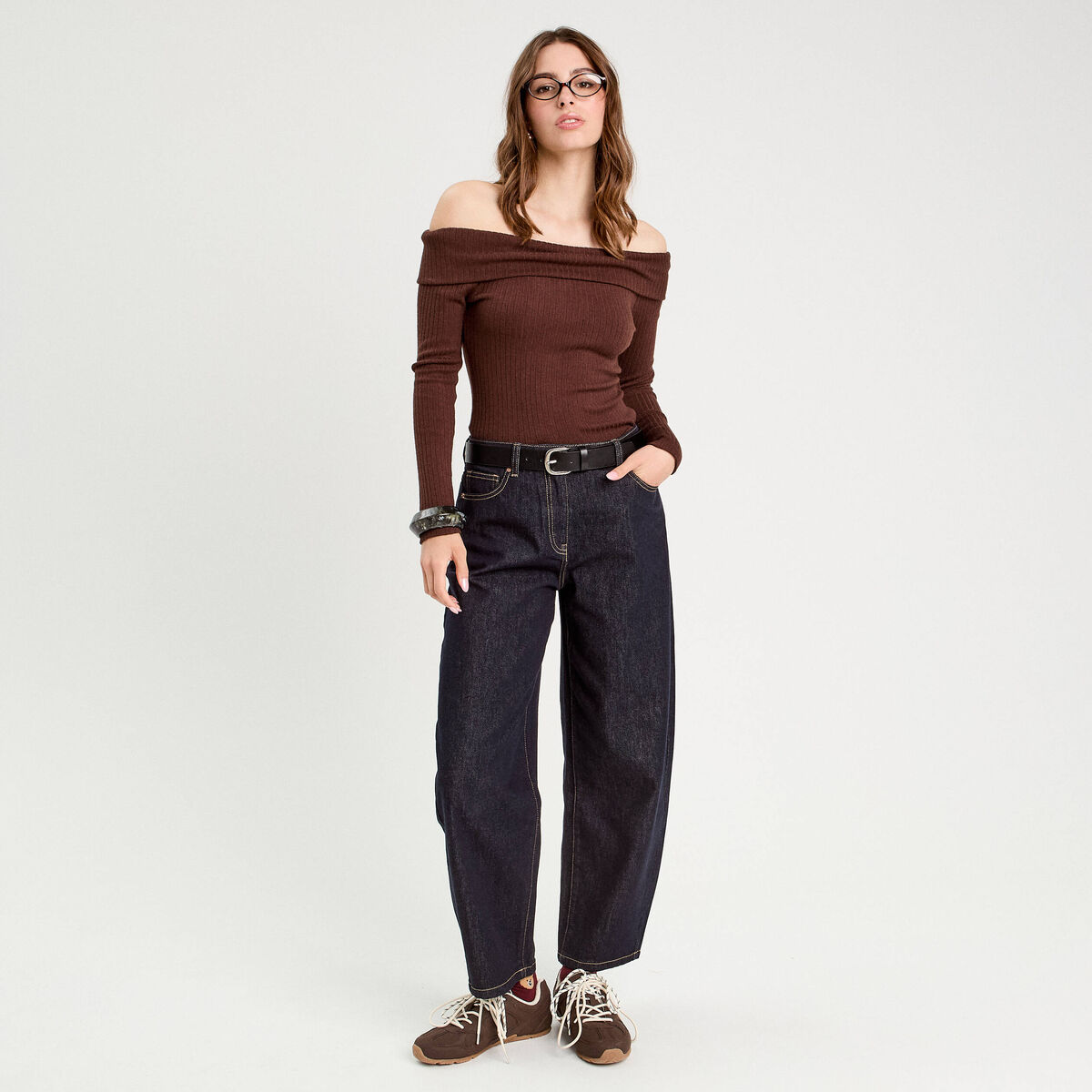 T-shirt manches longues marron fonc&eacute; femme