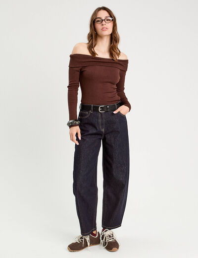 T-shirt manches longues marron fonc&eacute; femme