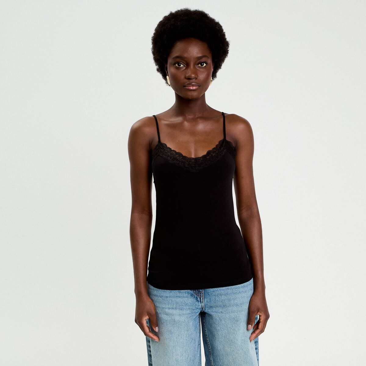 D&eacute;bardeur ajust&eacute; d&eacute;collet&eacute; dentelle noir femme