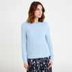 Pull ajour&eacute; col rond manches longues bleu clair femme