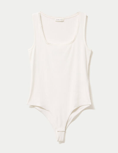 Body c&ocirc;tel&eacute; ajust&eacute; sans manches ecru femme