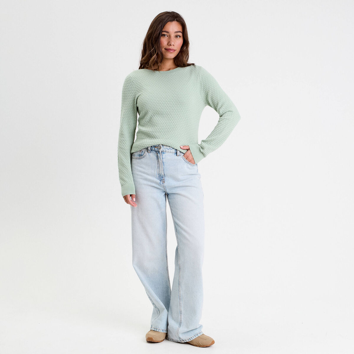 Pull col bateau vert pastel femme