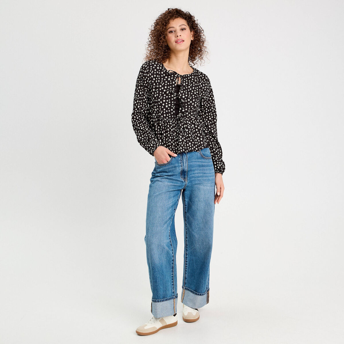 Blouse avec noeuds noir femme