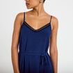 Robe longue &eacute;vas&eacute;e col v dentelle bleu marine femme
