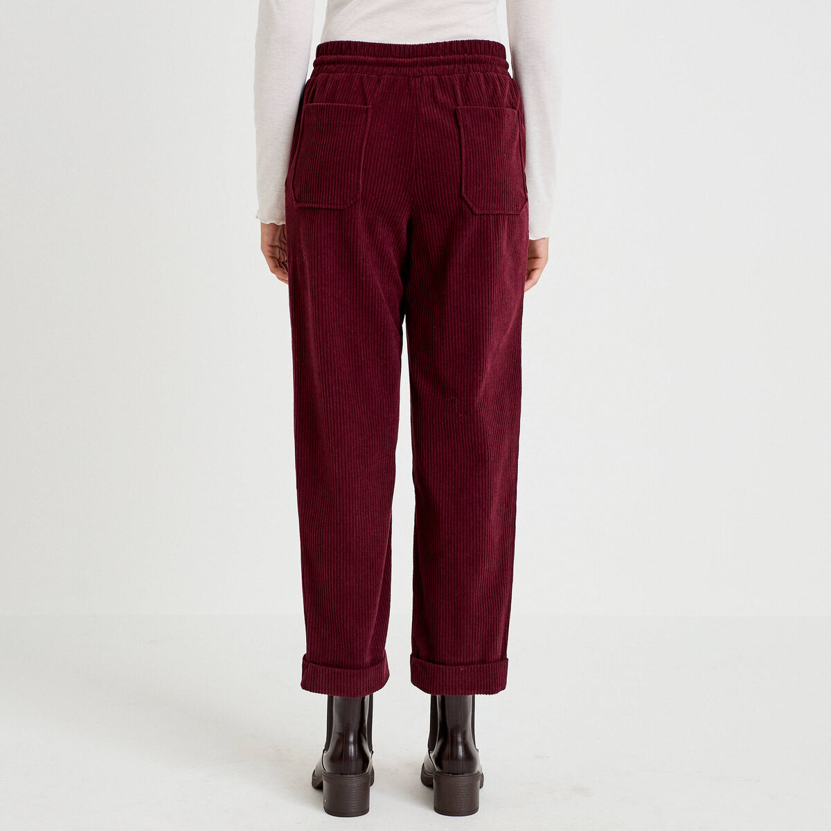 Pantalon jogging velours bordeaux femme