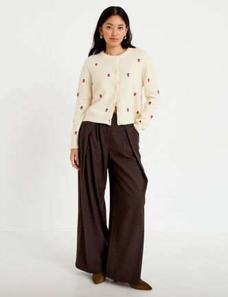 Pantalon bootcut taille haute chin&eacute; marron femme