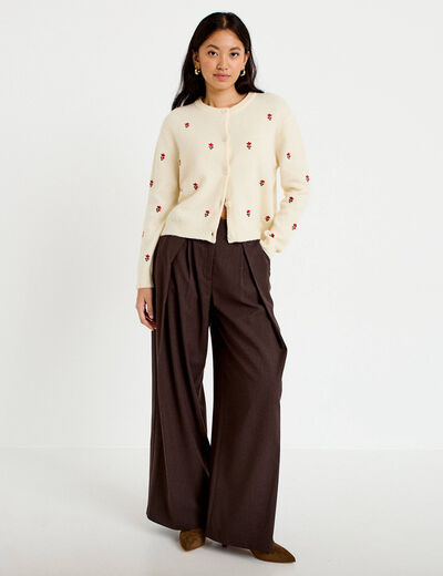 Pantalon bootcut taille haute chin&eacute; marron femme