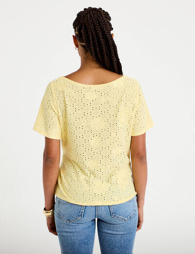 Blouse col v manches courtes jaune clair femme