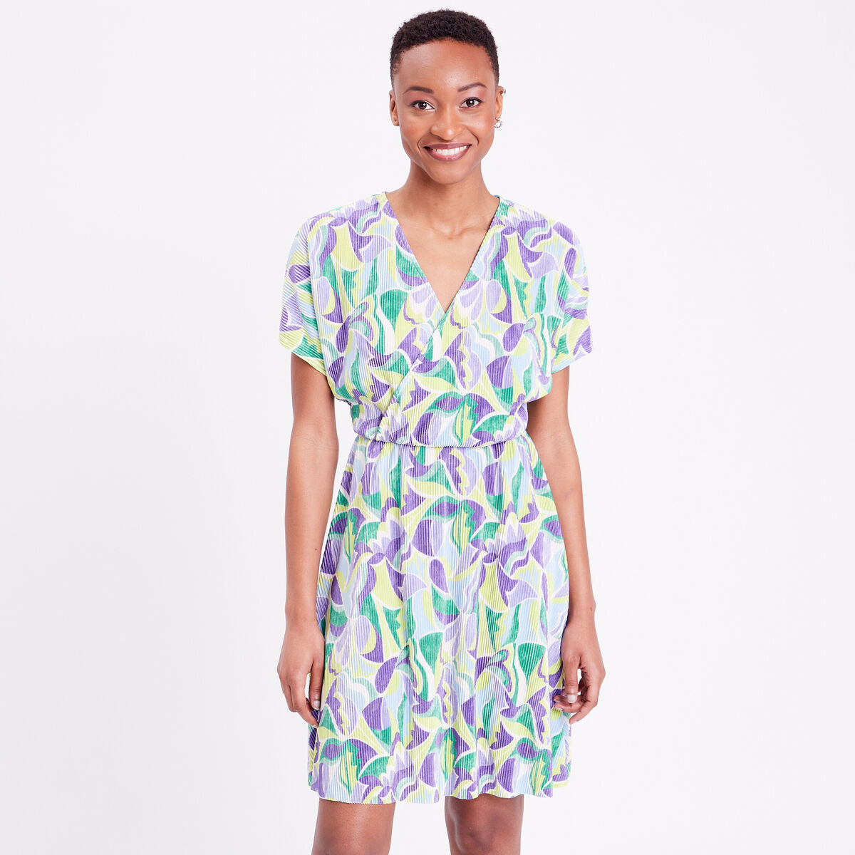 Robe &eacute;vas&eacute;e pliss&eacute;e beige femme
