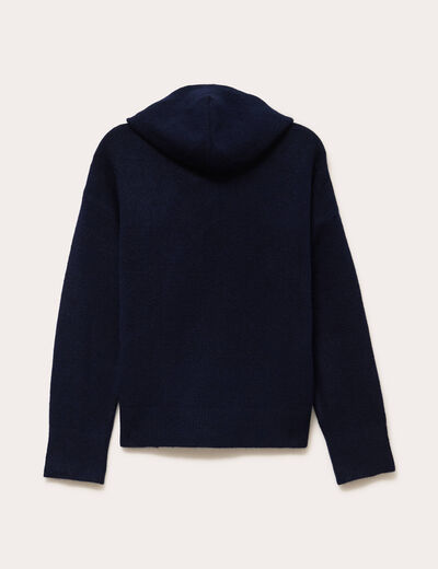 Pull &agrave; capuche bleu marine femme