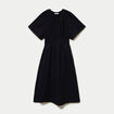 Robe midi pliss&eacute;e col v manches courtes noir femme